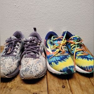 Brooks Revel Sz 9 Womens Lot Of 2 Pair Purple Grey Tiedye Athletic Shoes